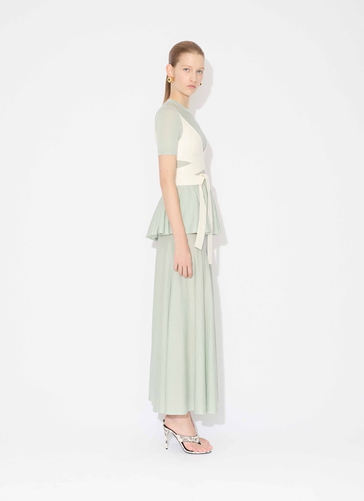 WOOL MERINO PEPLUM TOP ALAÏA GREEN WOOL MERINO PEPLUM TOP